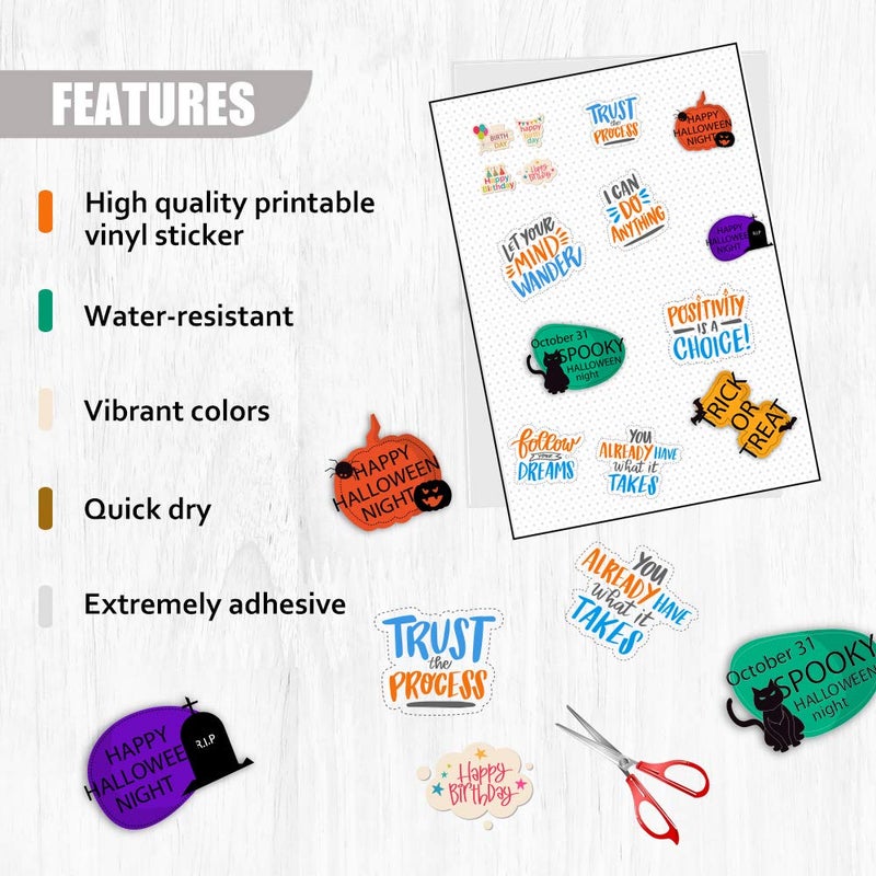 يوينكيت Uinkit ورق لاصق لامع للطابعة النافثة للحبر قابل للطباعة من الفينيل الأبيض Cricut مقاوم للماء لاصق دائم مقاوم للماء ملصق مصد السيارة 8.5 × 11 بوصة حجم الرسالة 20 ورقة ملصق - Image 3